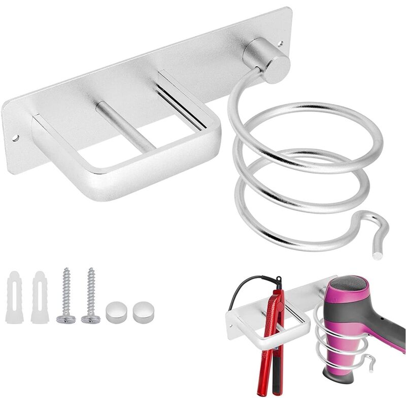 foto del prodotto petites ecrevisses porta asciugacapelli da parete in alluminio porta piastra con viti per camere da letto toilette barbiere argento