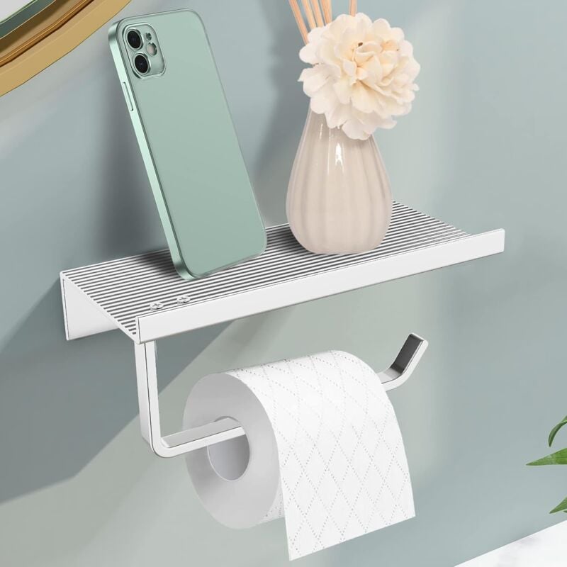 foto del prodotto petites ecrevisses porta carta igienica a parete senza foratura portarotolo bagno cucina con ripiani antiscivolo bianco