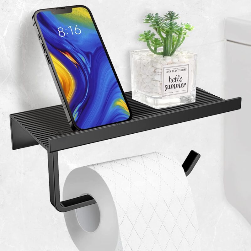 foto del prodotto petites ecrevisses porta carta igienica a parete senza foratura portarotolo bagno cucina con ripiani antiscivolo nero