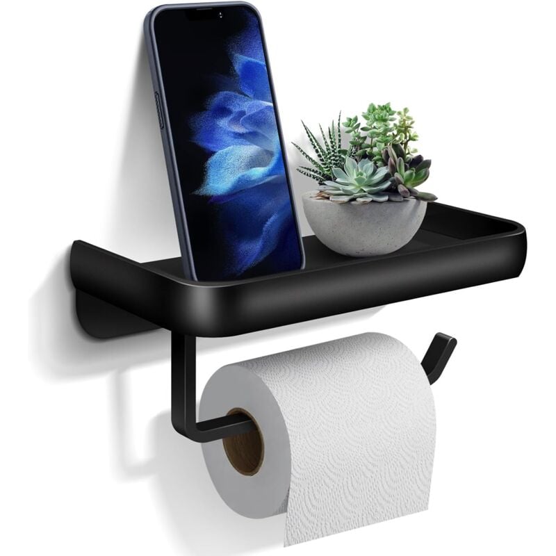 foto del prodotto petites ecrevisses porta carta igienica da parete in alluminio portarotolo di carta igienica con ripiano per cucine wc bagno nero