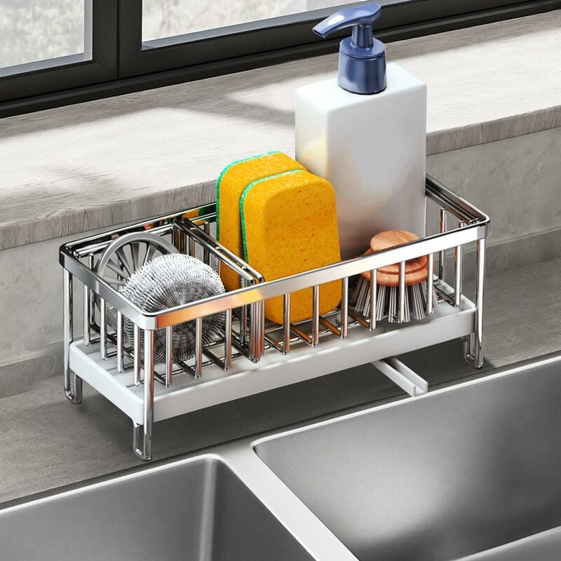 foto del prodotto petites ecrevisses porta spugne cucina lavello con vassoio di scarico organizzatore per lavello in acciaio inox argento