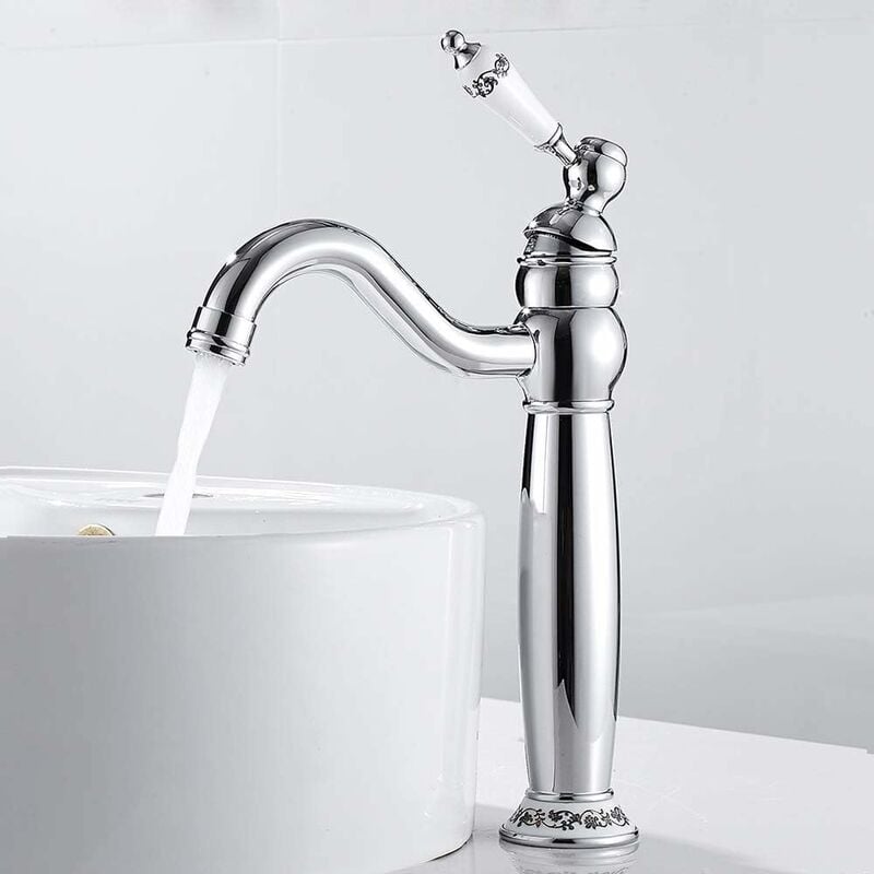 foto del prodotto petites ecrevisses rubinetto bagno lavabo retr miscelatore monocomando manico in ceramica rubinetto girevole a 360 con acqua calda fredda cromo