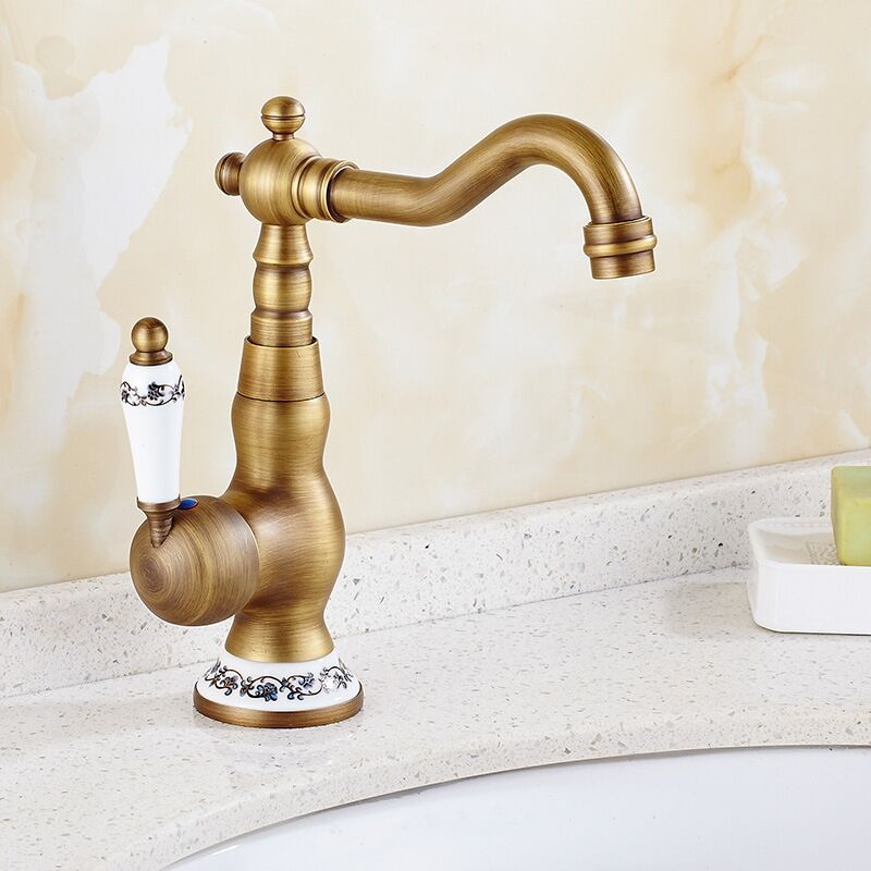 foto del prodotto petites ecrevisses rubinetto bagno lavabo vintage rubinetto miscelatore monocomando girevole a 360 acqua calda e fredda bronzo