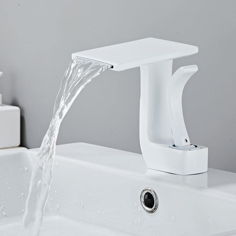 foto del prodotto petites ecrevisses rubinetto bagno moderno miscelatore monocomando lavabo cascata con tubo da 3 8 bianco