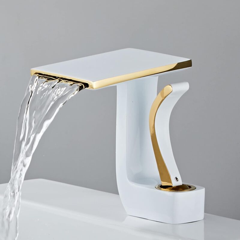 foto del prodotto petites ecrevisses rubinetto bagno moderno miscelatore monocomando lavabo cascata con tubo da 3 8 bianco oro