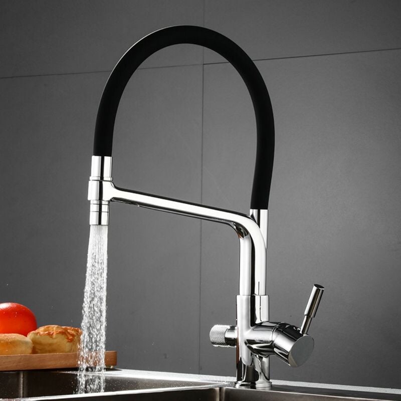 foto del prodotto petites ecrevisses rubinetto cucina 3 vie con doccetta estraibile rubinetto miscelatore girevole a 360 cromo