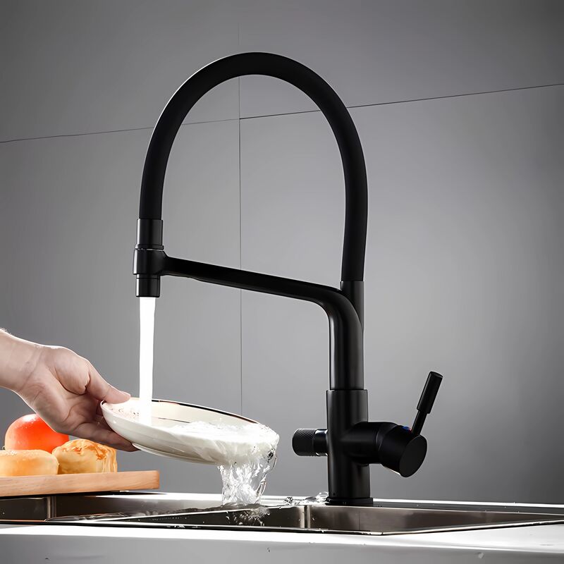 foto del prodotto petites ecrevisses rubinetto cucina 3 vie con doccetta estraibile rubinetto miscelatore girevole a 360 nero