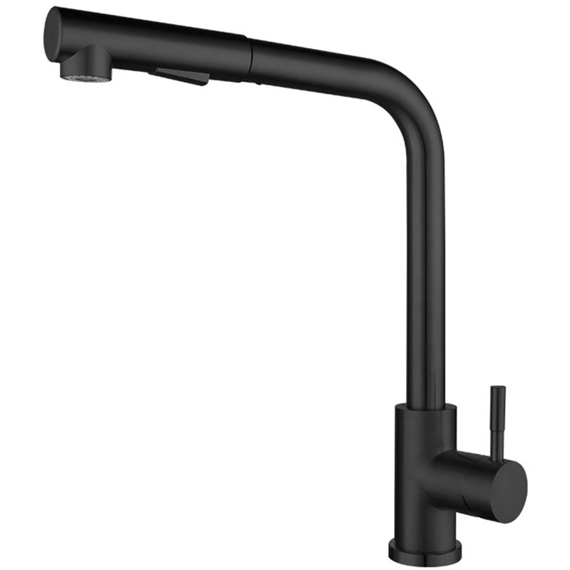 foto del prodotto petites ecrevisses rubinetto cucina con doccetta estraibile miscelatore monocomando lavello in acciaio inox doppia uscita girevole a 360 nero