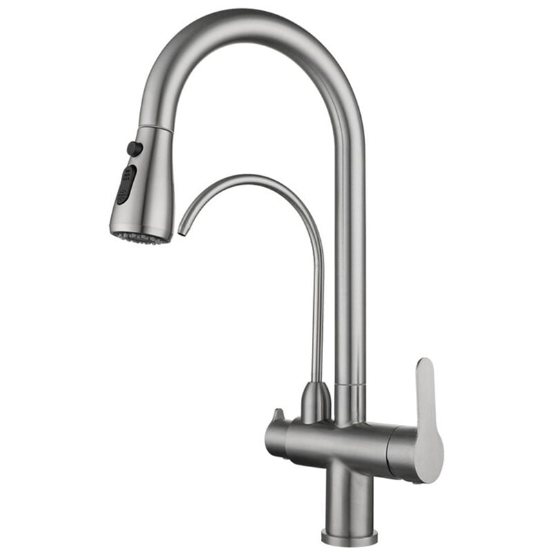 foto del prodotto petites ecrevisses rubinetto cucina lavello 3 vie rubinetto miscelatore in 304 acciaio inox acqua fredda e calda girevole a 360 argento