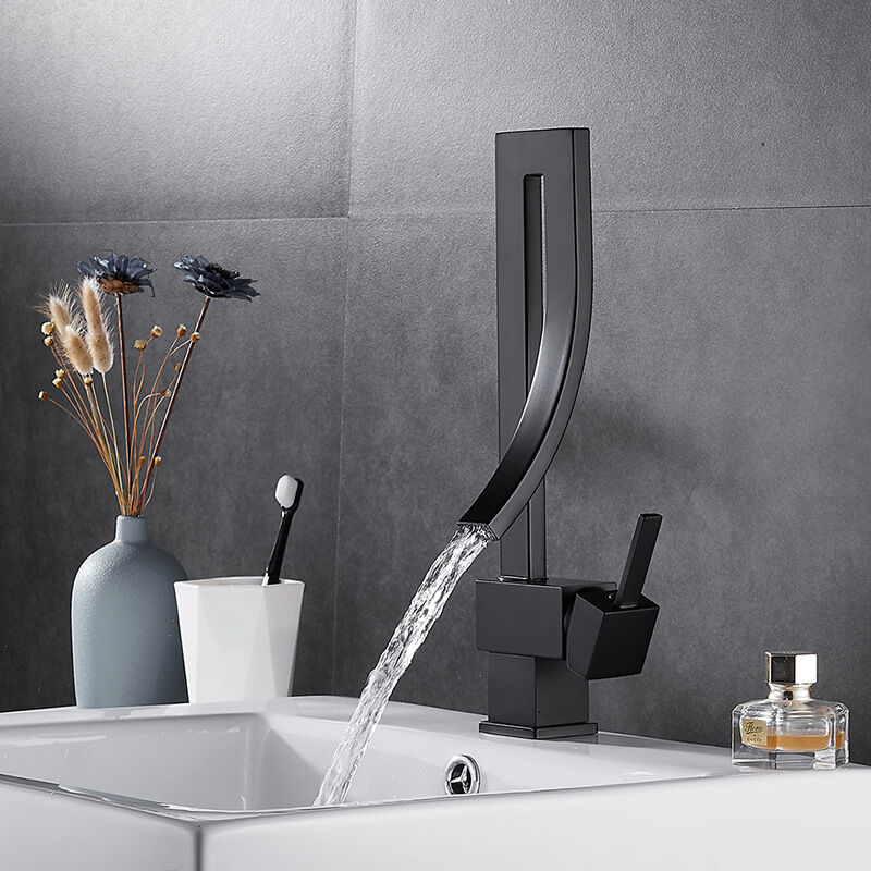 foto del prodotto petites ecrevisses rubinetto da bagno design moderno miscelatore monocomando per lavabo girevole a 360 includere tubo 3 8 nero