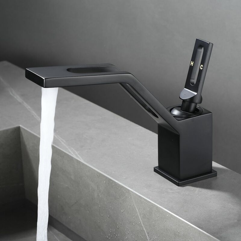 foto del prodotto petites ecrevisses rubinetto da bagno miscelatore moderno per lavabo acqua calda e fredda regolabile nero