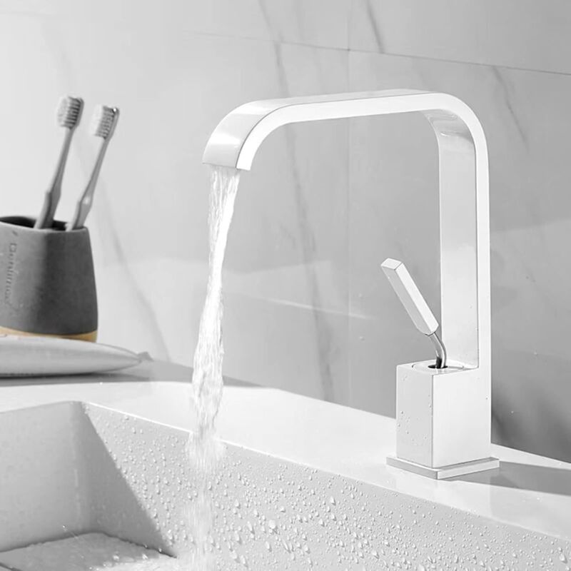 foto del prodotto petites ecrevisses rubinetto da bagno miscelatore monocomando moderno per lavabo cascata bianco