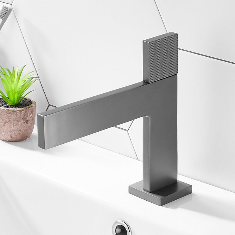 foto del prodotto petites ecrevisses rubinetto da bagno moderno design sottile miscelatore monocomando per lavabo in ottone acqua calda e fredda grigio