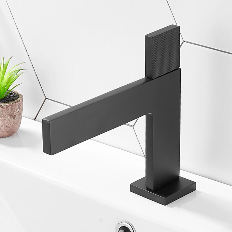 foto del prodotto petites ecrevisses rubinetto da bagno moderno design sottile miscelatore monocomando per lavabo in ottone acqua calda e fredda nero