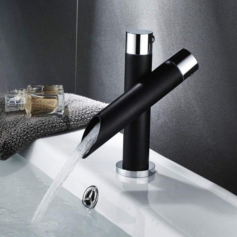 foto del prodotto petites ecrevisses rubinetto da bagno moderno miscelatore per lavabo cascata girevole con tubo da 3 8 nero