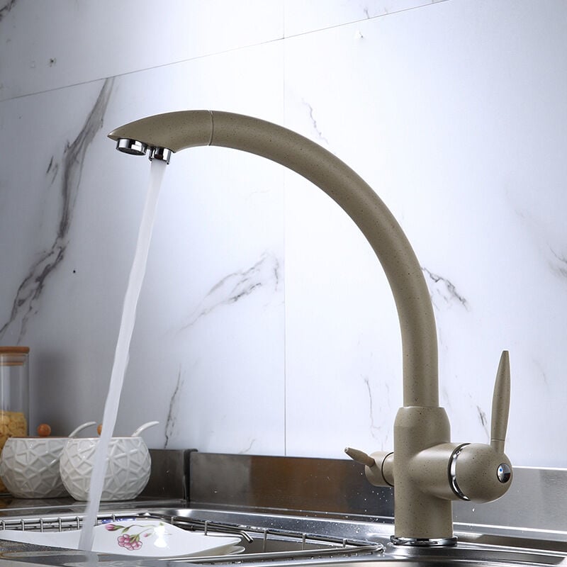 foto del prodotto petites ecrevisses rubinetto da cucina 3 vie girevole 360 rubinetto miscelatore per lavello 3 in 1 fredda calda e depurata beige