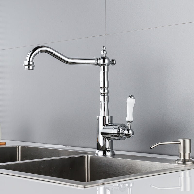 foto del prodotto petites ecrevisses rubinetto da cucina vintage miscelatore monocomando per lavello fredda e calda rubinetto bagno lavabo girevole a 360 cromo