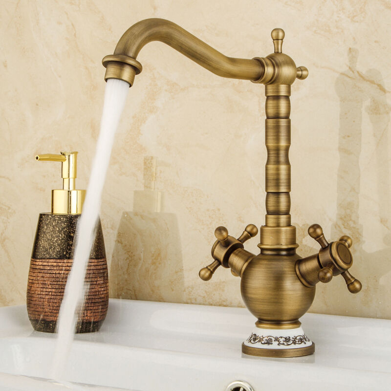 foto del prodotto petites ecrevisses rubinetto da lavabo vintage con 2 maniglie miscelatore bagno girevole a 360 disponibile acqua calda e fredda bronzo