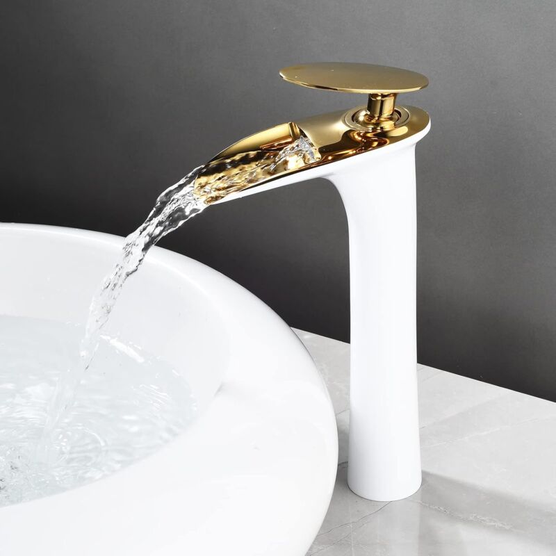 foto del prodotto petites ecrevisses rubinetto lavabo cascata moderno miscelatore monocomando bagno acqua calda e fredda con tubo g3 8 pollici bianco