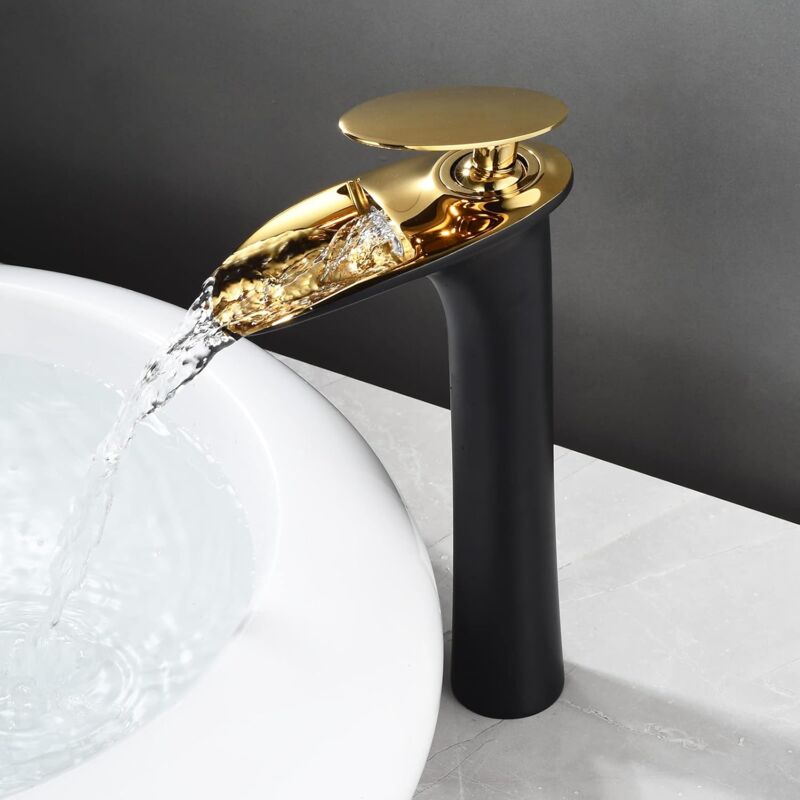 foto del prodotto petites ecrevisses rubinetto lavabo cascata moderno miscelatore monocomando bagno acqua calda e fredda con tubo g3 8 pollici nero