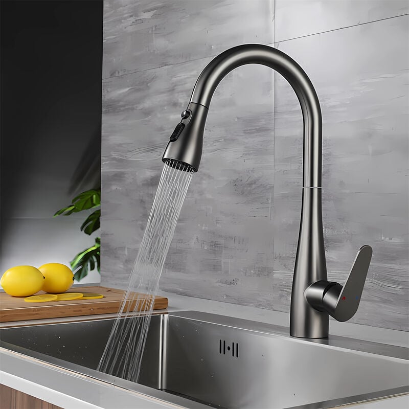 foto del prodotto petites ecrevisses rubinetto per cucina con doccetta estraibile 3 modalit miscelatore monocomando per lavello con tubo g3 8 grigio