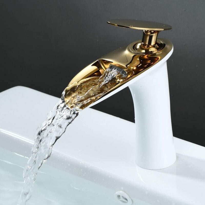 foto del prodotto petites ecrevisses rubinetto per lavabo a cascata moderno miscelatore monocomando bagno acqua calda e fredda con tubo g3 8 pollici bianco