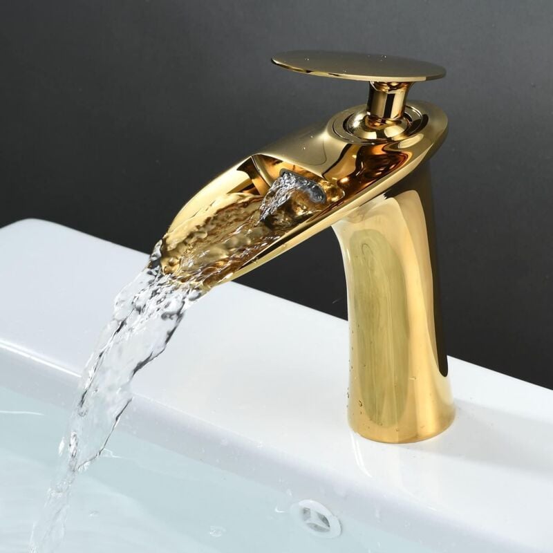 foto del prodotto petites ecrevisses rubinetto per lavabo a cascata moderno miscelatore monocomando bagno acqua calda e fredda con tubo g3 8 pollici oro