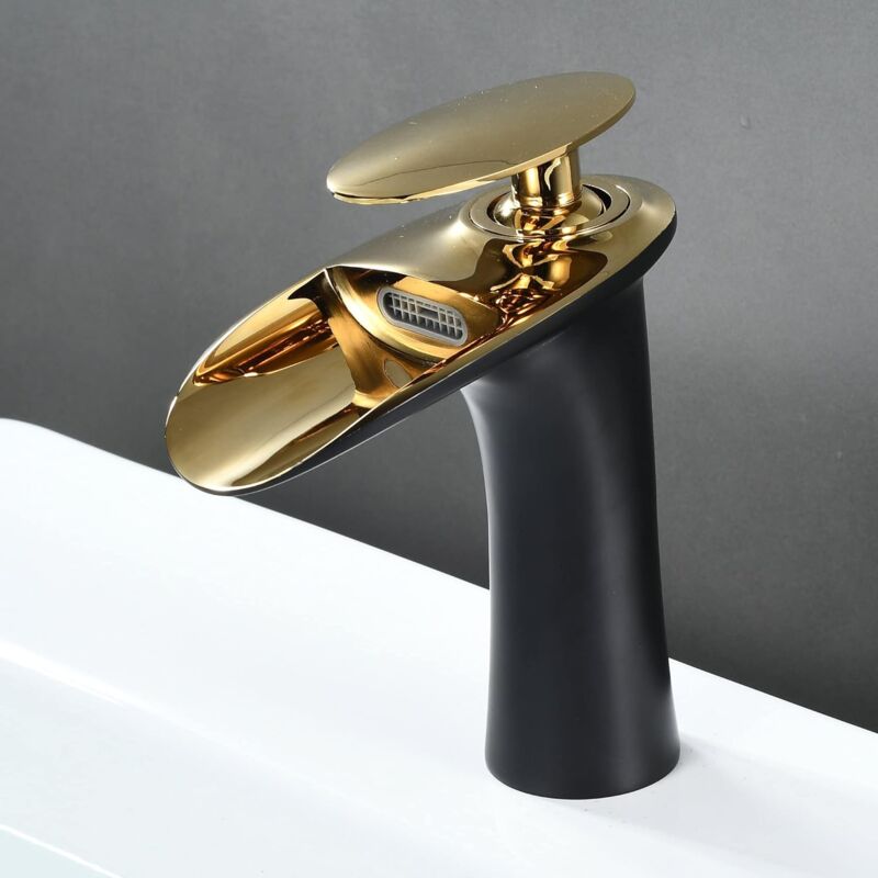 foto del prodotto petites ecrevisses rubinetto per lavabo a cascata moderno miscelatore monocomando bagno acqua calda e fredda con tubo g3 8 pollici oro nero