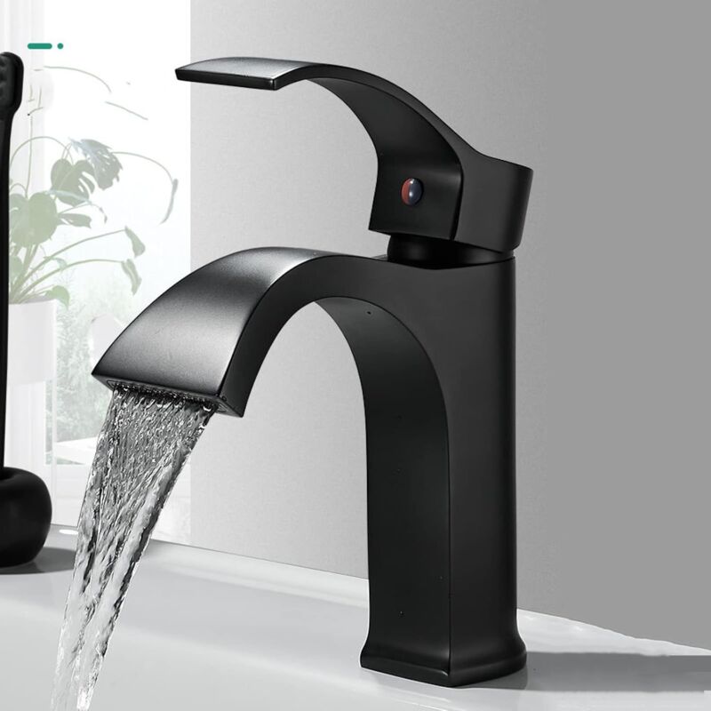 foto del prodotto petites ecrevisses rubinetto per lavabo cascata moderno miscelatore monocomando rubinetto per bagno caldo e freddo regolabile nero