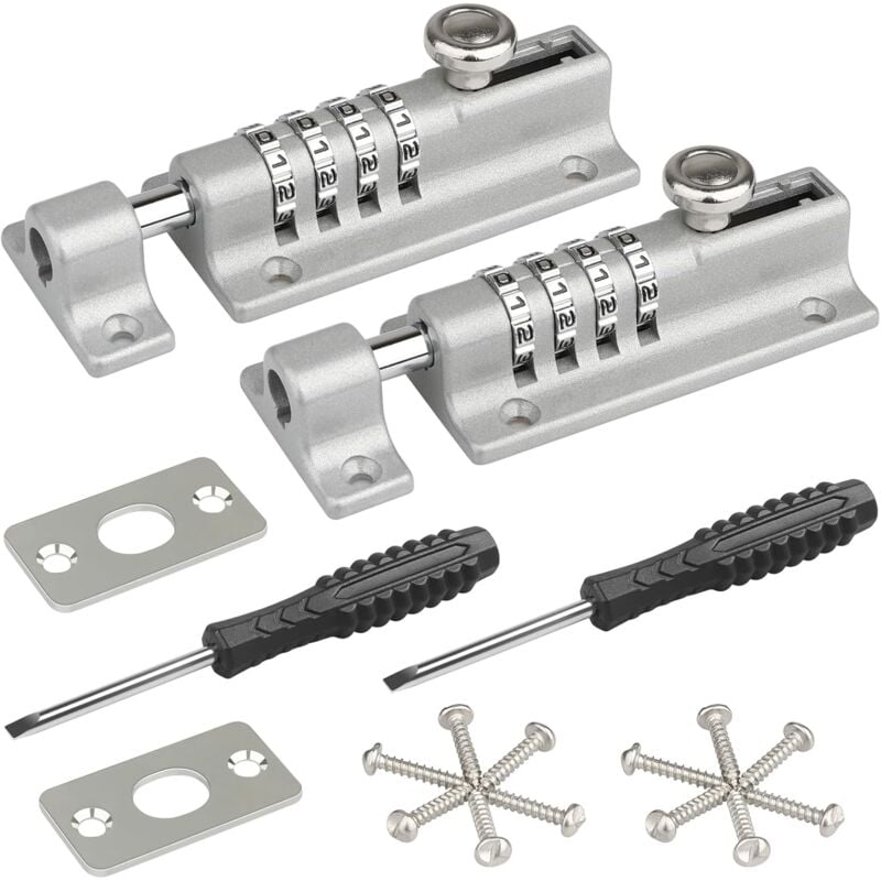 foto del prodotto petites ecrevisses set da 2 chiavistello con combinazione serratura a chiavistello scorrevole per cancelli giardino capannoni argento