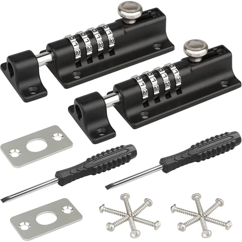 foto del prodotto petites ecrevisses set da 2 chiavistello con combinazione serratura a chiavistello scorrevole per cancelli giardino capannoni nero