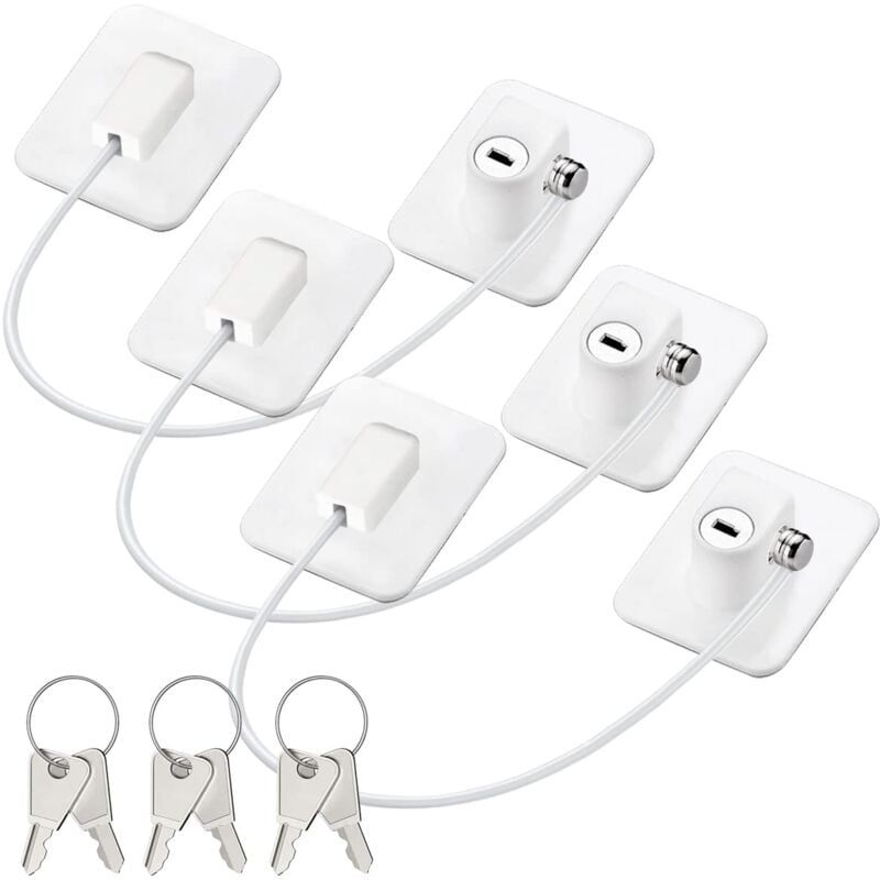 foto del prodotto petites ecrevisses set di 3 serratura per frigorifero bambino cavo finestra autoadesivo con chiavi per cassetto armadi bianco
