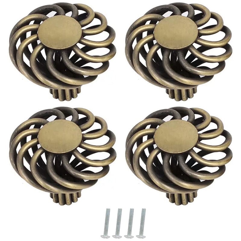 foto del prodotto petites ecrevisses set di 4 pomelli per mobili metallico vintage 35mm manopola per armadietto gabbia per uccelli con viti bronzo