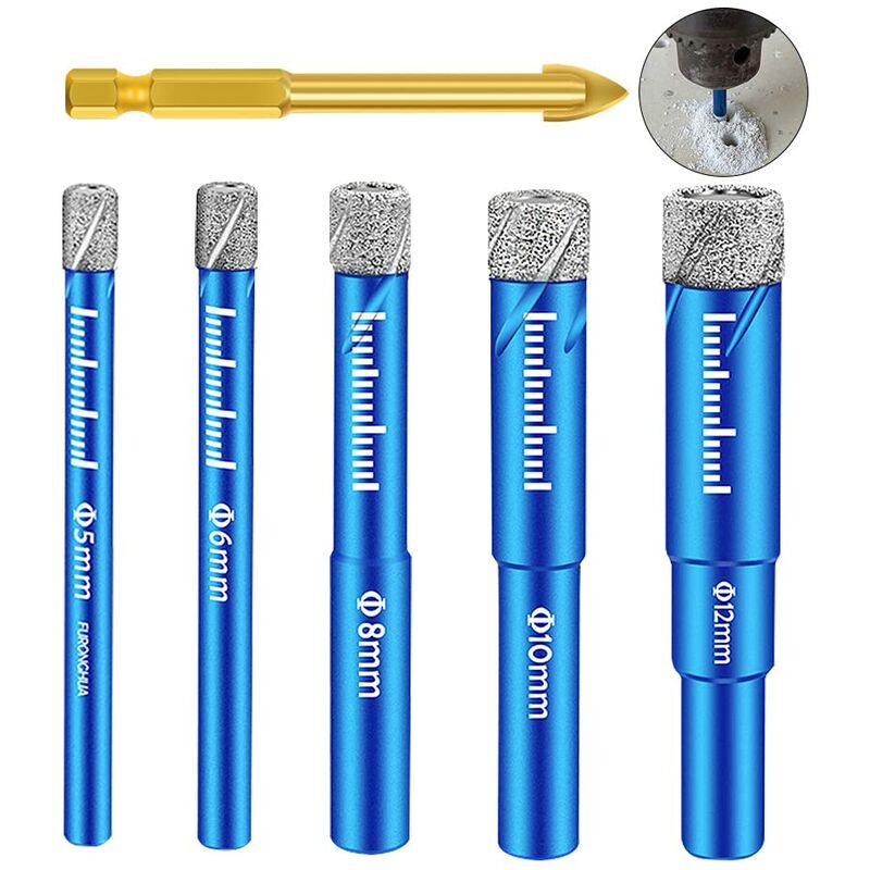 foto del prodotto petites ecrevisses set di 6 punte trapano diamantate per piastrelle punte trapano metallo per vetro ceramica marmo 5 6 8 10 12mm