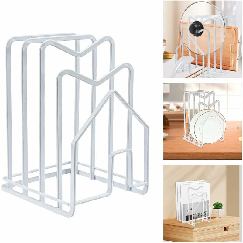 foto del prodotto petites ecrevisses supporto per coperchi pentole porta padelle teglie in metallo portaoggetti per riporre taglieri coperchi di pentole bianco