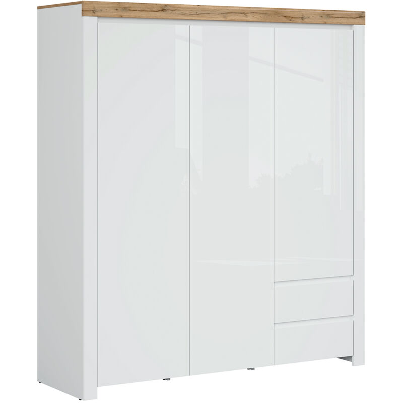 foto del prodotto petits meubles armadio 3 ante 2 cassetti hella bianco e marrone 203cm