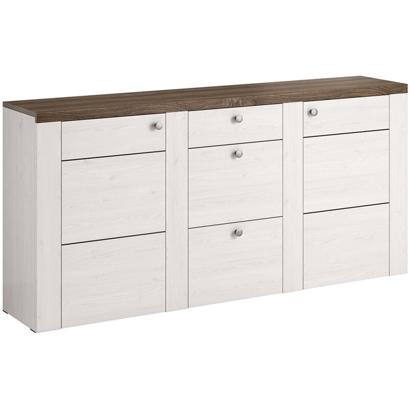 foto del prodotto petits meubles buffet 2 ante 3 cassetti amaury marrone e bianco 85cm