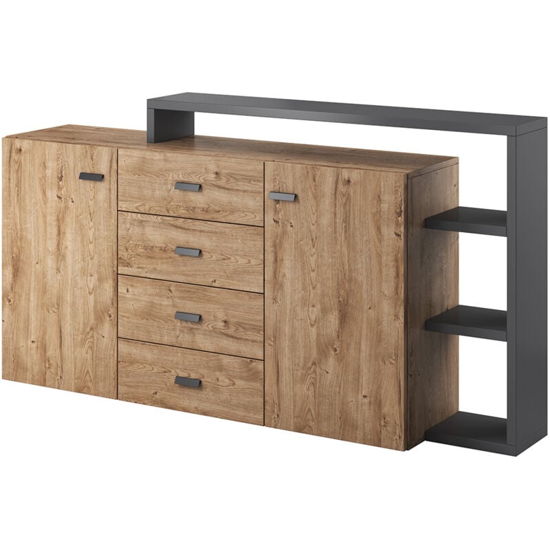 foto del prodotto petits meubles buffet 2 ante 4 cassetti ilyes marrone e grigio 98cm
