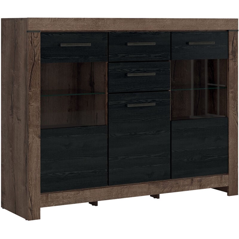 foto del prodotto petits meubles buffet 3 ante 2 cassetti adam marrone e nero 124cm