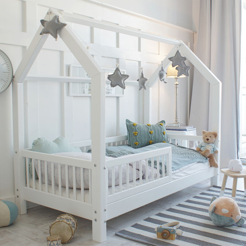 foto del prodotto petits meubles letto a capanna 90x200 con barriera e box incluso piedi 10 cm sofia bianco