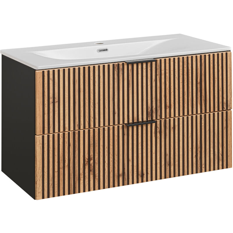 foto del prodotto petits meubles mobile bagno con lavabo gaia marrone e nero 100cm