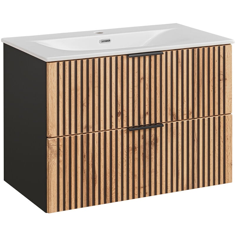 foto del prodotto petits meubles mobile bagno con lavabo gaia marrone e nero 80cm