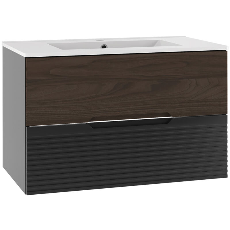 foto del prodotto petits meubles mobile bagno con lavabo sylla nero e marrone 80cm