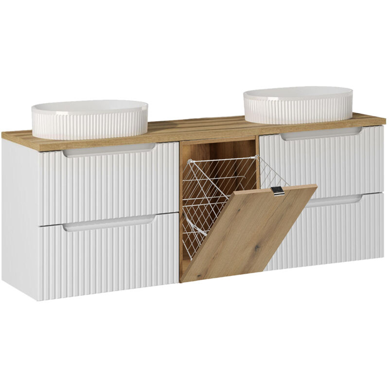 foto del prodotto petits meubles mobile bagno doppio lavabo riva bianco e marrone 160cm