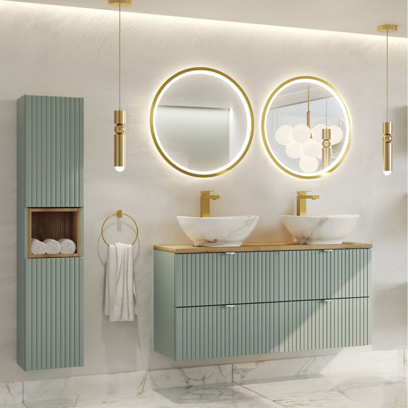 foto del prodotto petits meubles mobile lavabo doppio 120cm 4 cassetti specchi led e colonna verde giada e legno