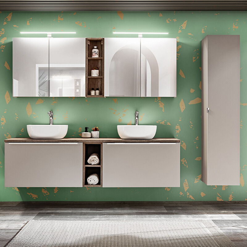 foto del prodotto petits meubles mobile lavabo doppio 180cm 2 nicchie colonna e pensile eros taupe