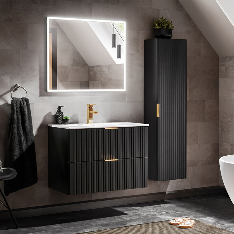 foto del prodotto petits meubles mobile lavabo singolo da 80 cm con specchio led e piedistallo adriel in nero