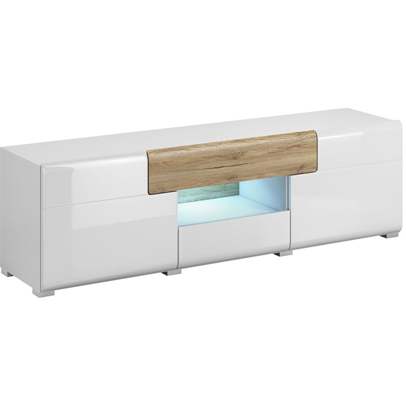 foto del prodotto petits meubles mobile tv 2 ante 2 cassetti jules bianco e marrone 159cm