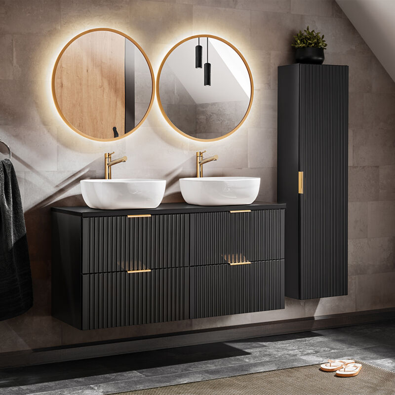 foto del prodotto petits meubles mobiletto doppio da 120 cm con specchi a led e piedistallo adriel in nero