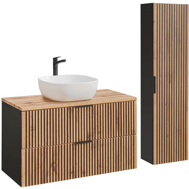 foto del prodotto petits meubles set di mobili da bagno con lavabo gaia marrone e nero 100cm